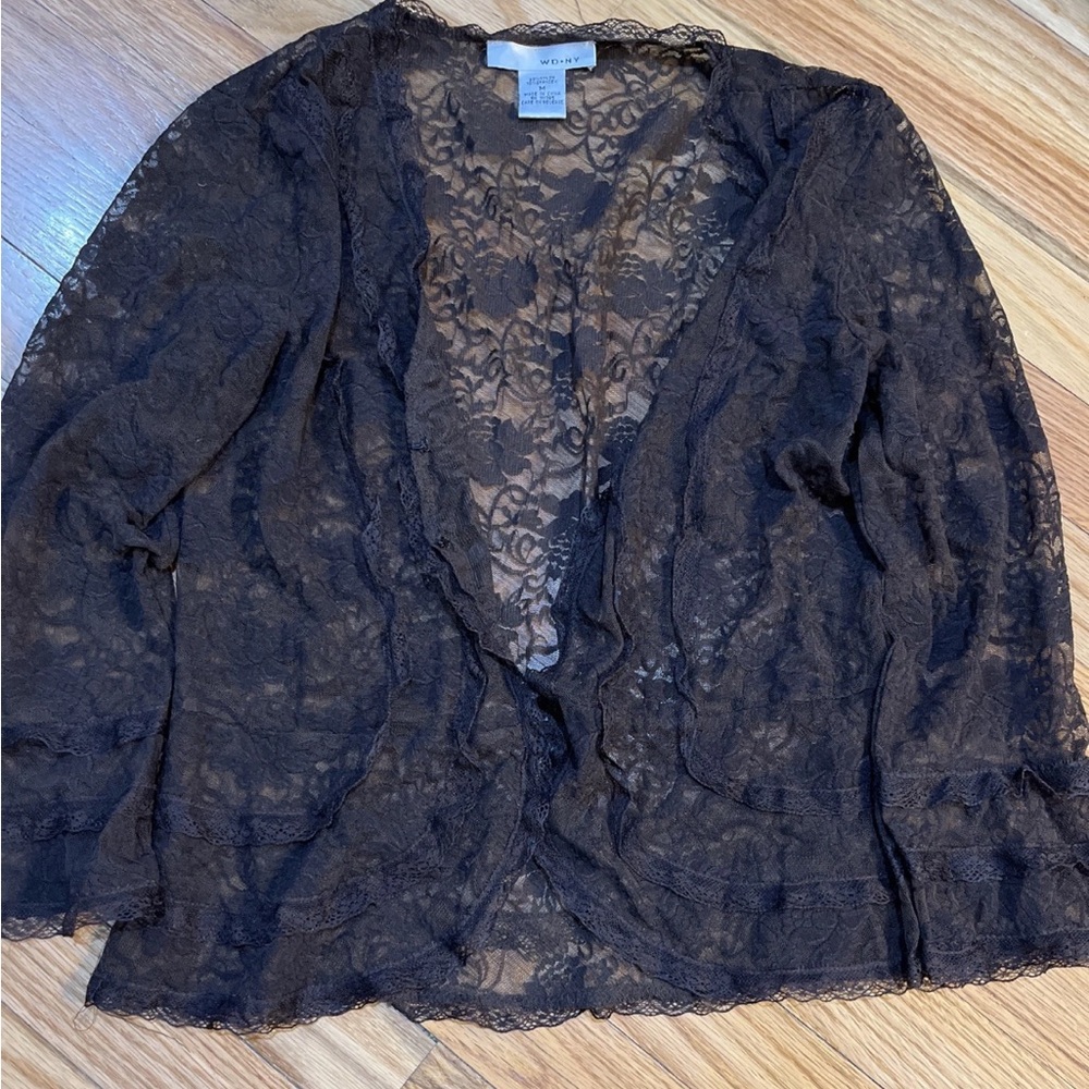WD NY Black Lace floral design top M